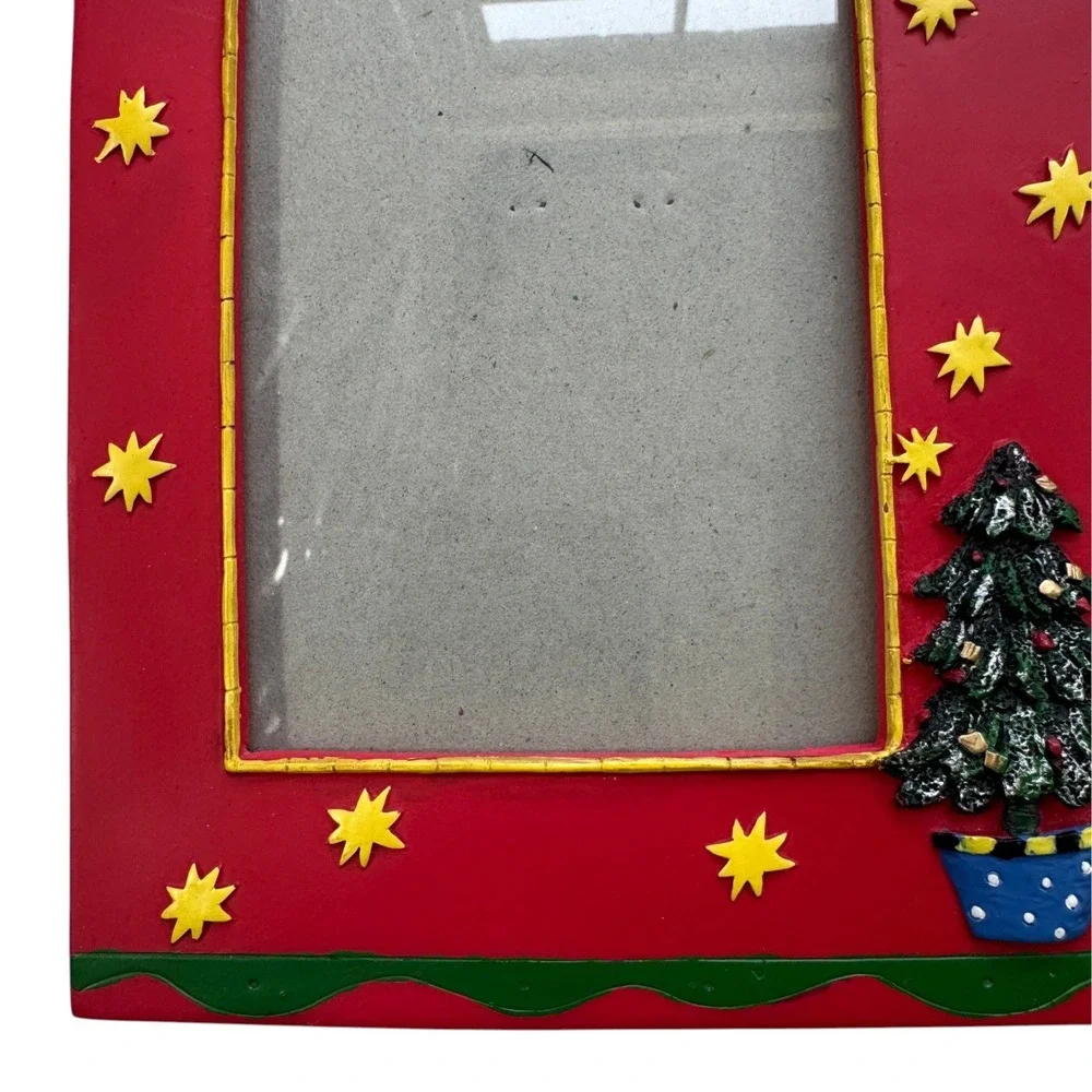 Christmas Tree Star Red Picture Frame Set of 2 4x6 Festive Holiday Decor Vintage